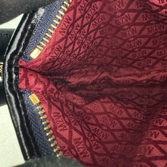 MZ Wallace Women Navy Zip Up Pouch Wristlet Canvas Patent Leather Trim - Picture 9 of 12